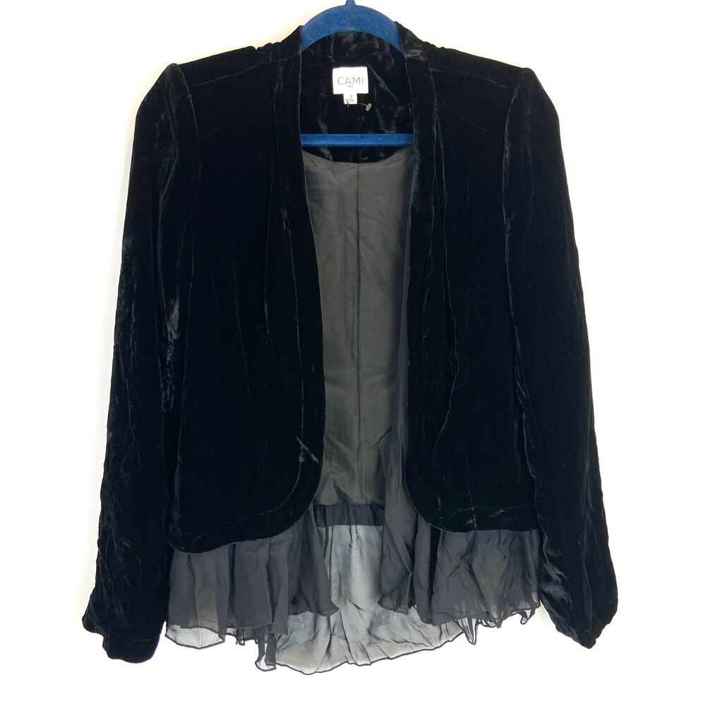 Cami NYC Velvet Jacket Women’s S Black Silk Open Front Sexy Whimsigoth Fairy